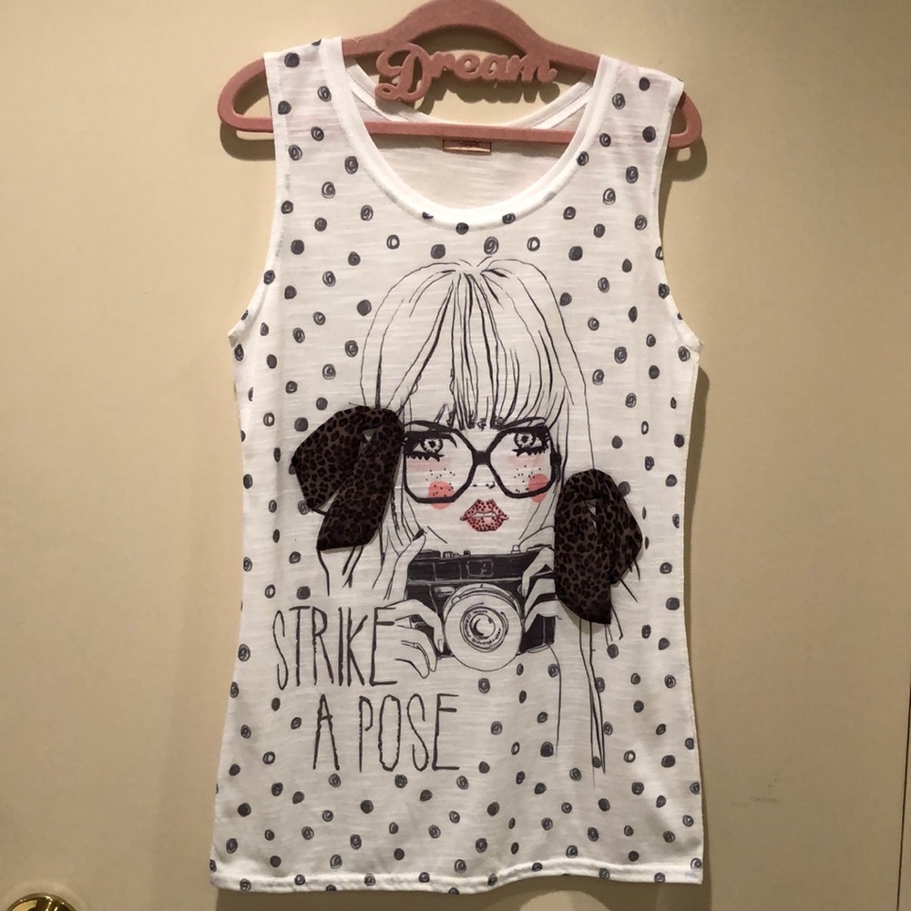 Girls ”Strike A Pose” embellished print tank top! Burnout jersey knit! XL 14/16